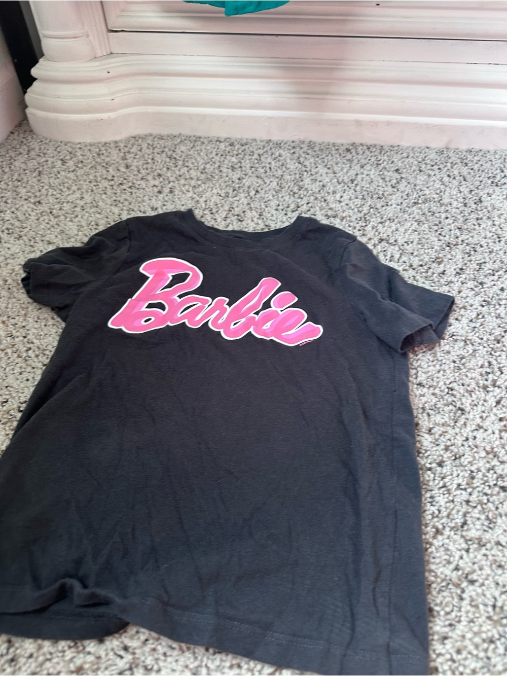 Old Navy Black Short-Sleeve Tee with Pink Barbie Script 6t
